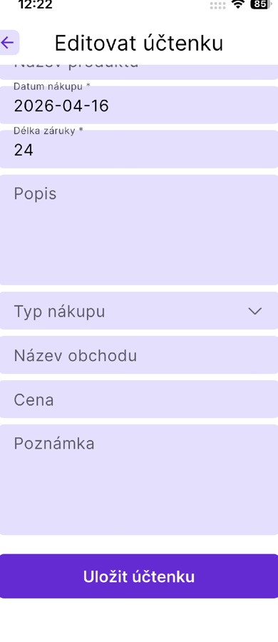 Přidání nové účtenky